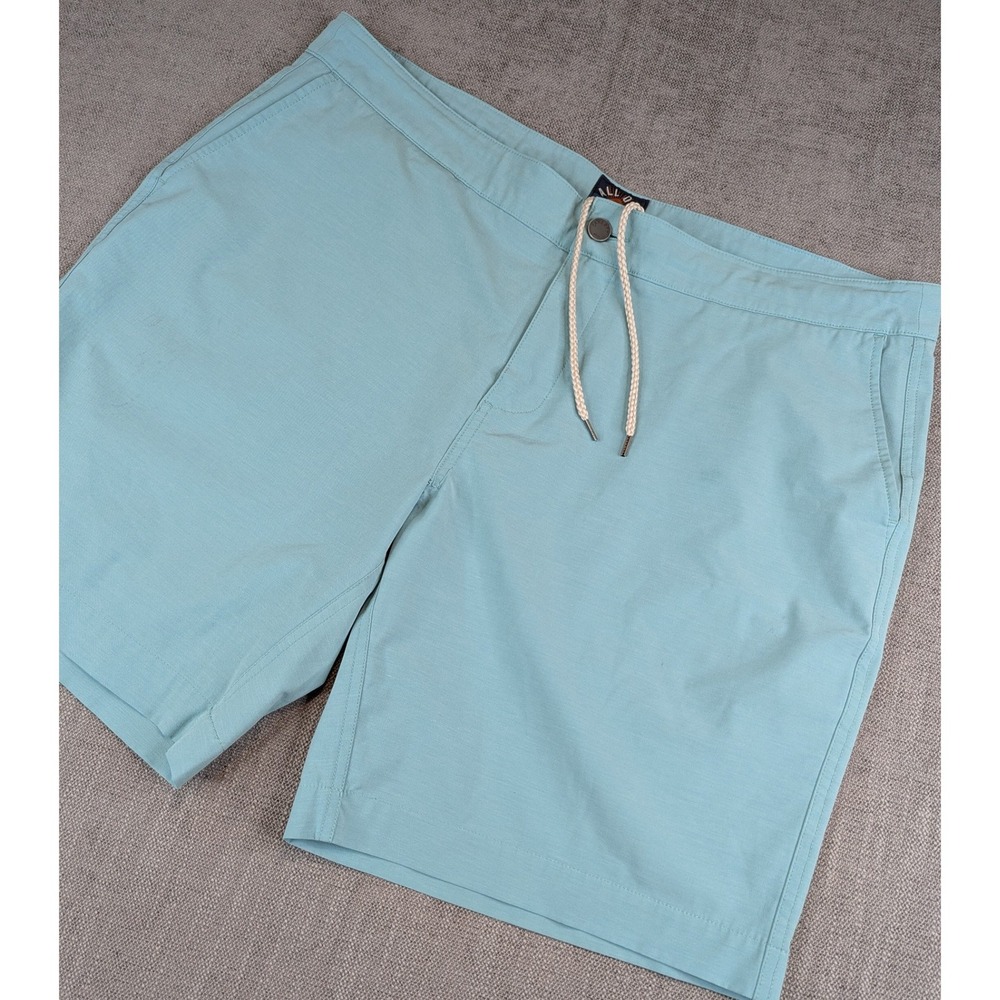 Faherty All Day Shorts Men Sz 40 Blue Aqua Stretch Performance Flat Front Trunks